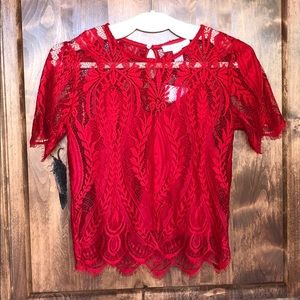 ReVamped Red Lace Short Sleeve Top with Cami